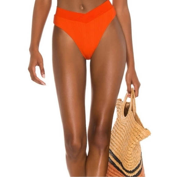 L*Space Pointelle Rib Court Bitsy Bikini Bottom in Poppy Orange - Picture 8 of 11